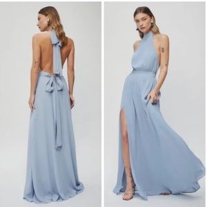 NWT Reformation Andee Dress mineral blue size 8 gown maxi halter new with tags